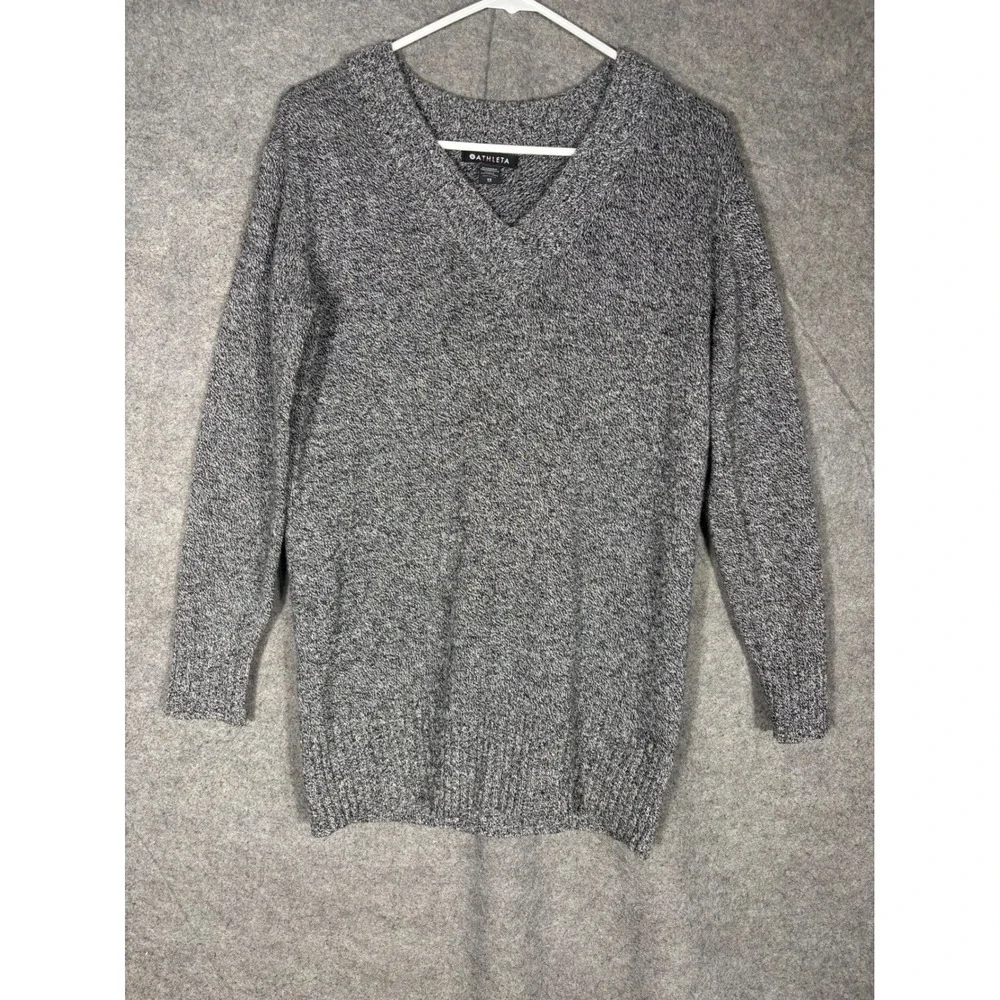 Athleta‎ Vital V-Neck Tunic Sweater Gray Wool Cashmere Blend XS 984613-00